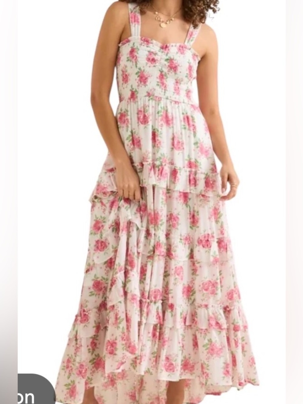 Altar'd State White Maxi Dress with Pink Floral Print
